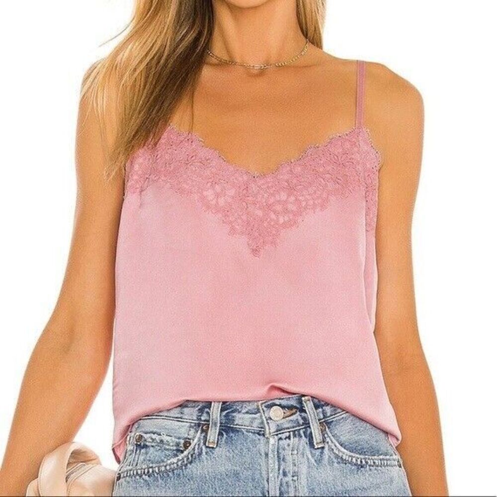 Heartloom Cami Pink Andra Womens Small V-Neck Lace Trim Tank Top Sparkle Glitter